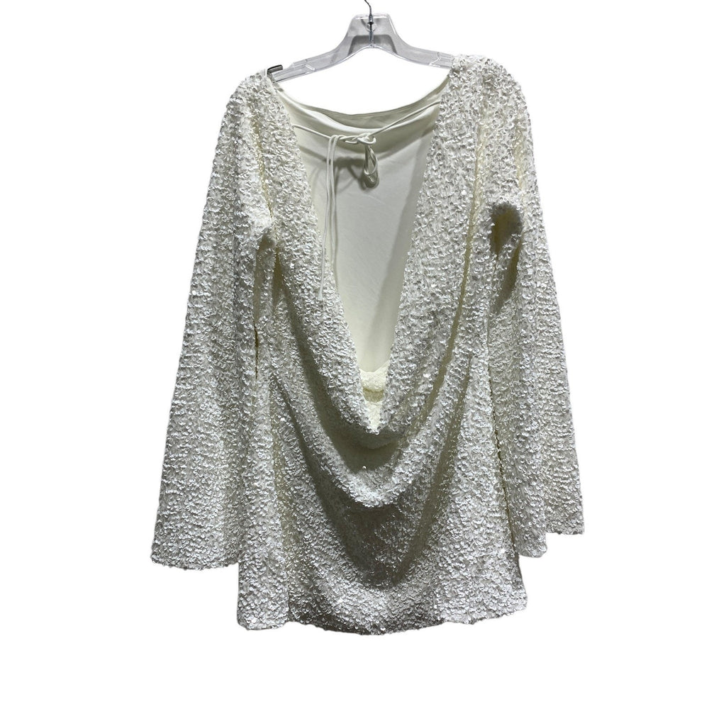 Lovers and Friends White Sequin Cowl Back Mini Dress Long Sleeve Large NEW bride