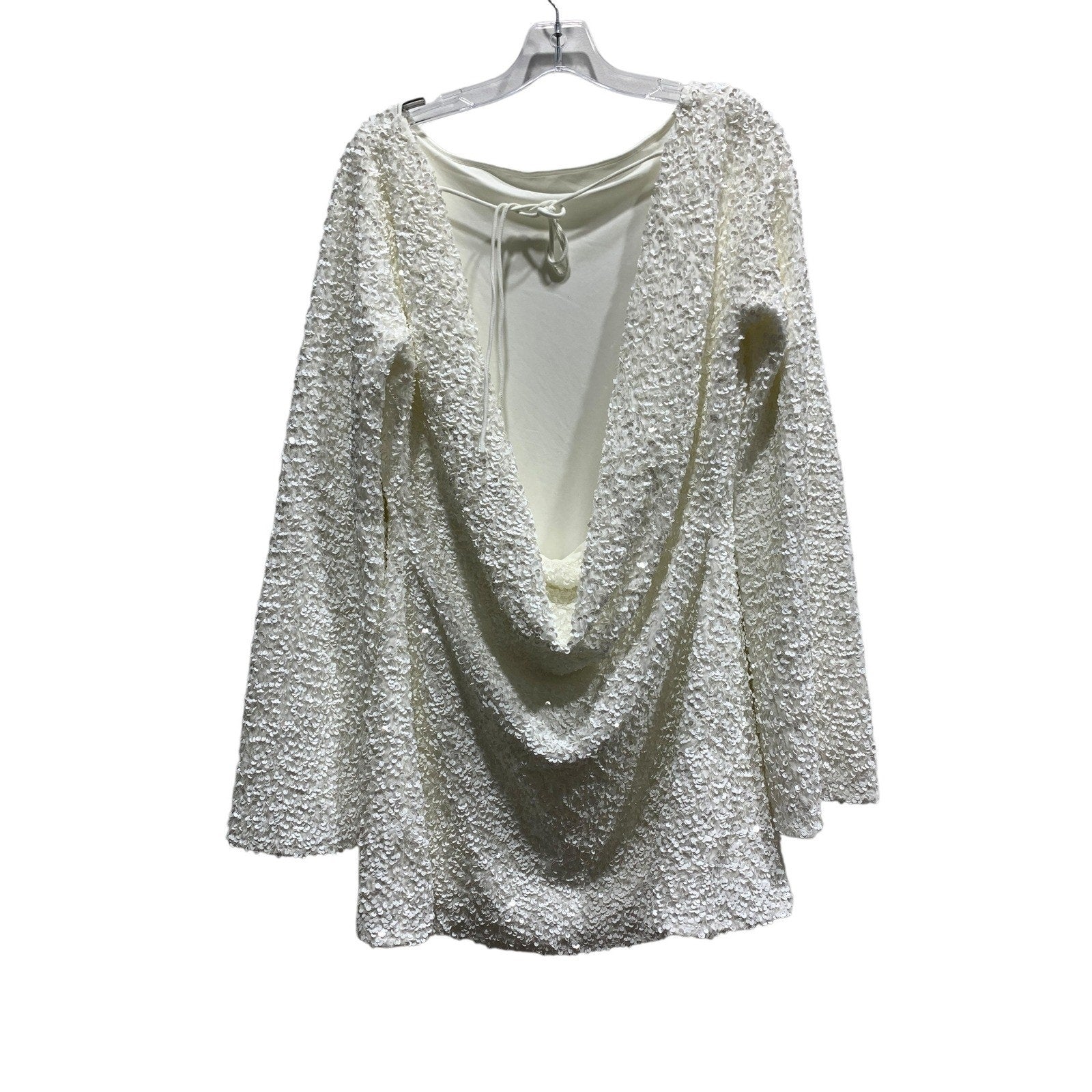 Lovers and Friends White Sequin Cowl Back Mini Dress Long Sleeve Large NEW bride