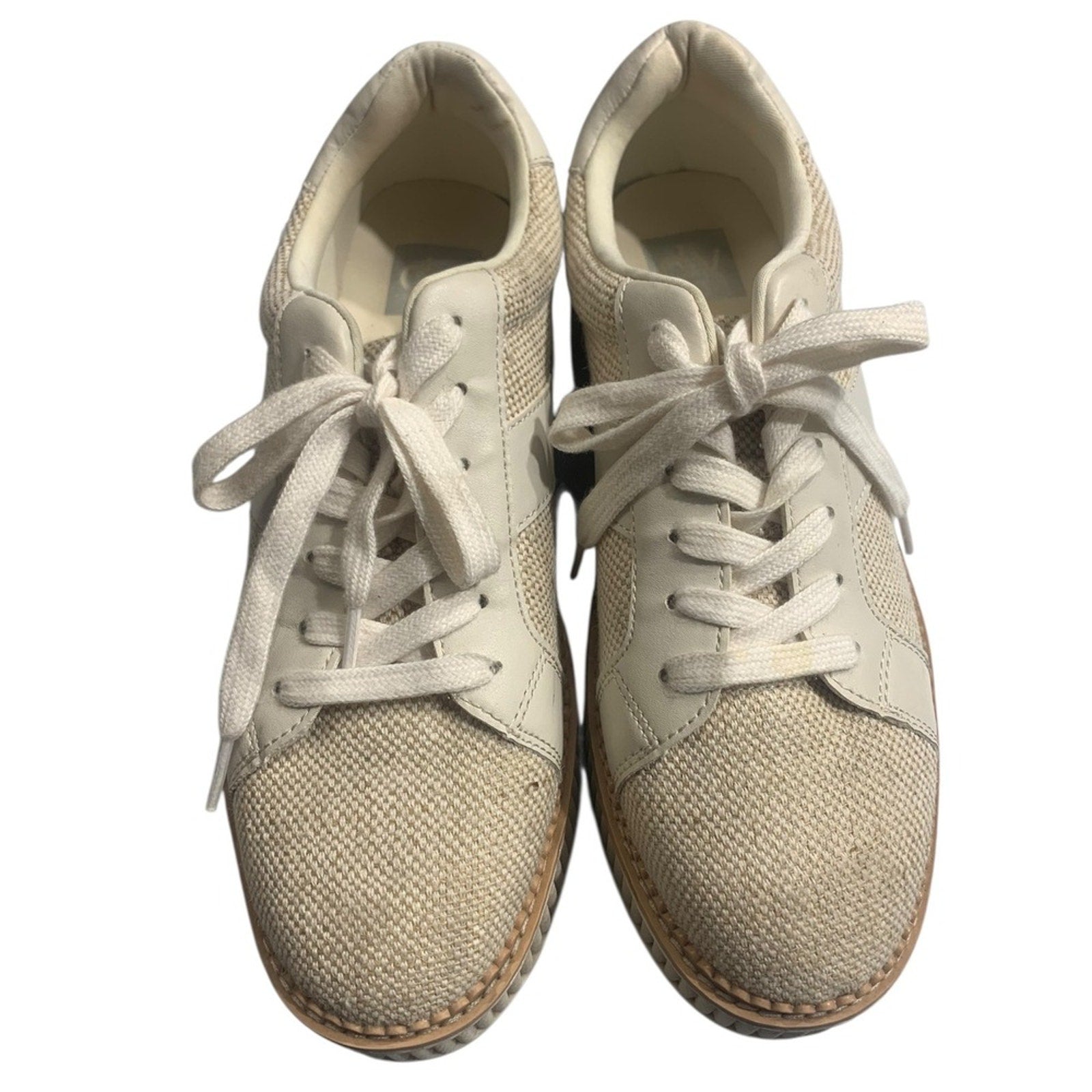 DV Dolce Vita Women's Bubbles Platform Lace-Up Sneakers Cream Leather Size 9.5