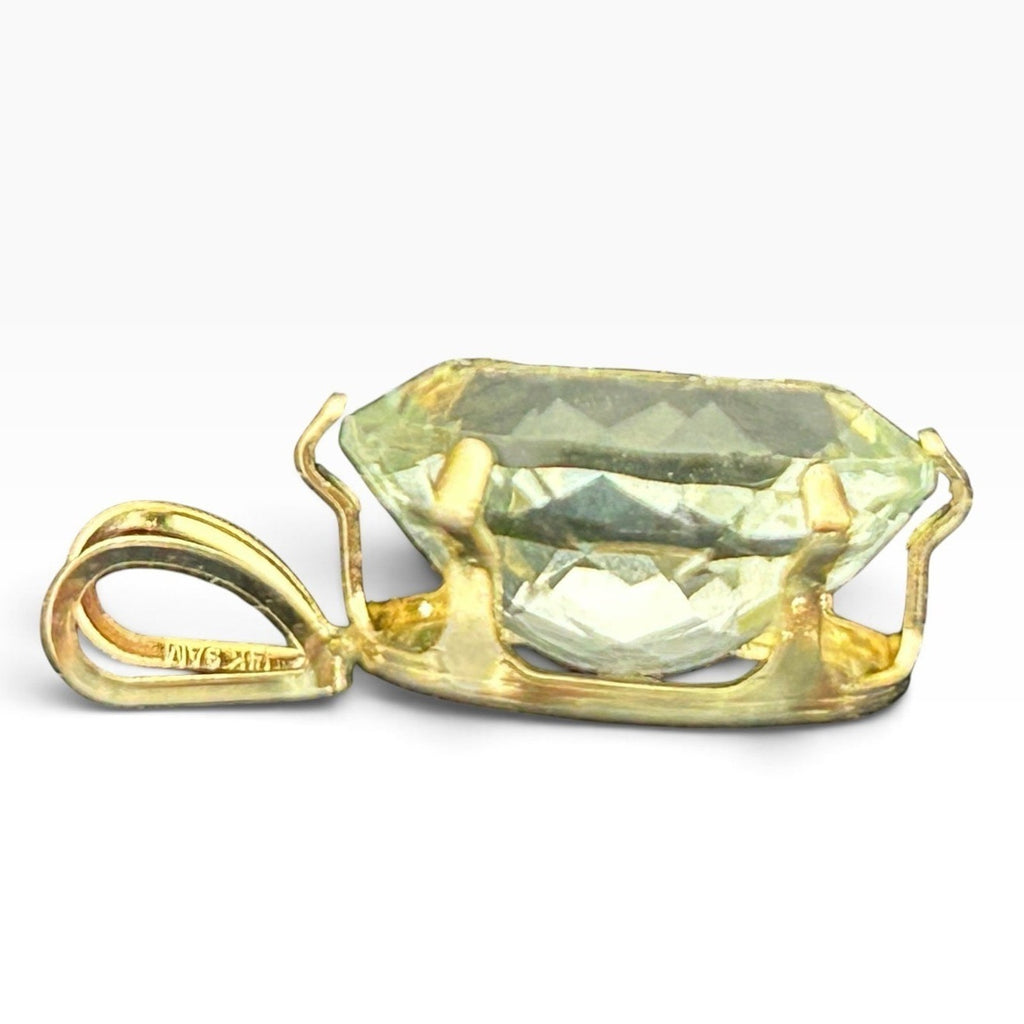 14k Yellow Gold Oval Prasiolite Green Amethyst Pendant 1g