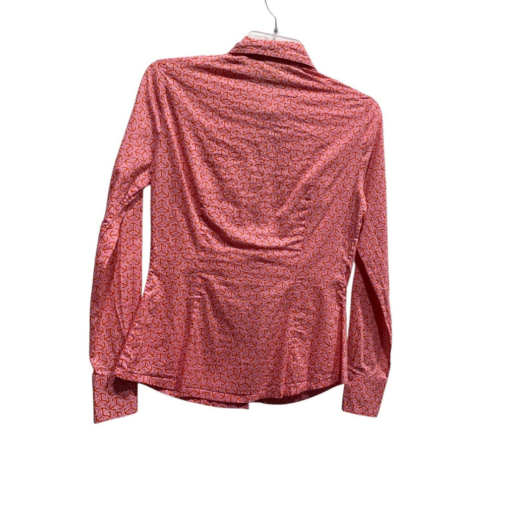 Tory Burch Button Down Long Sleeve Shirt Anchor Print Red Size 2