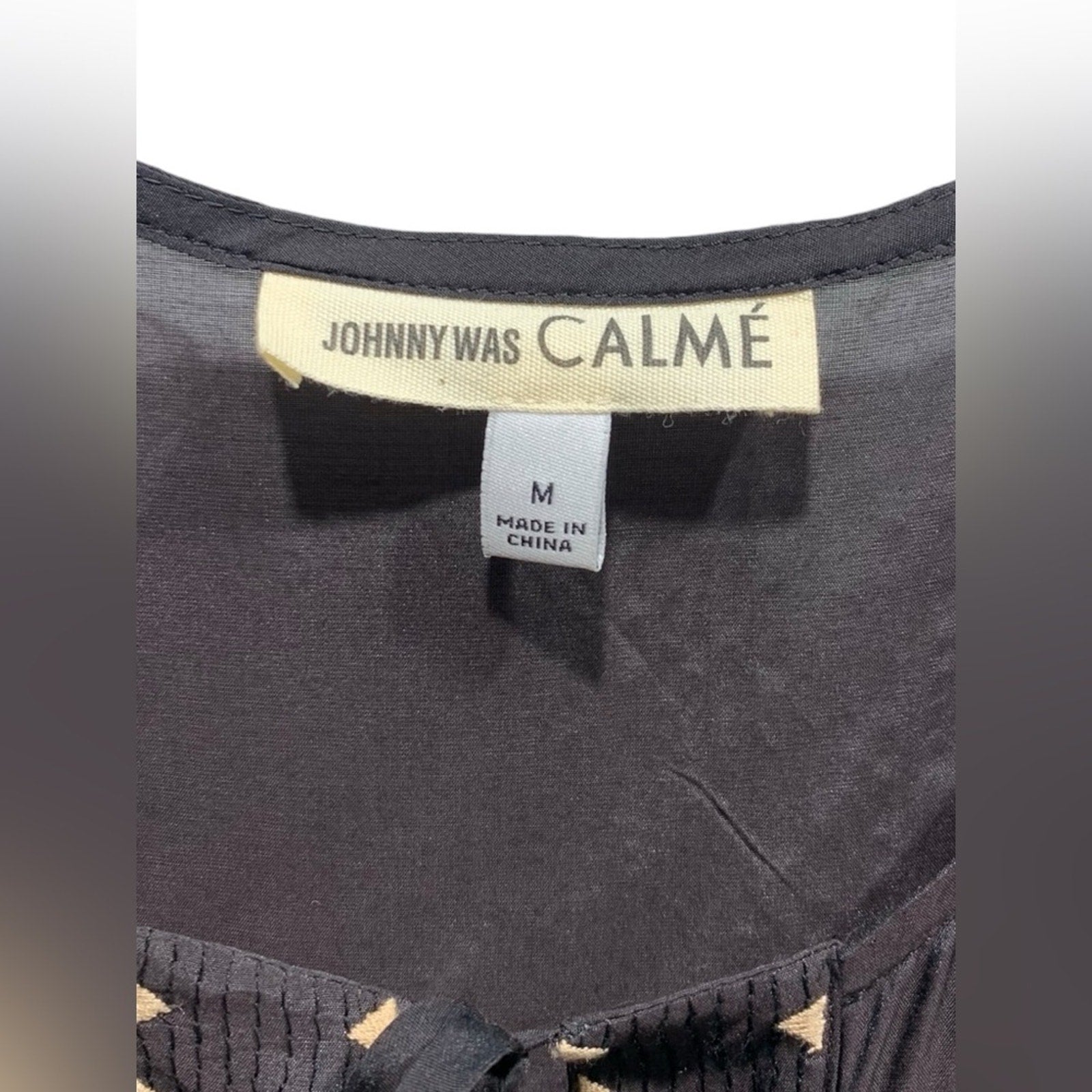 Johnny Was Calme Silk Tiered Embroidered Maxi Dr SZ M Dark Brown/Black With Slip