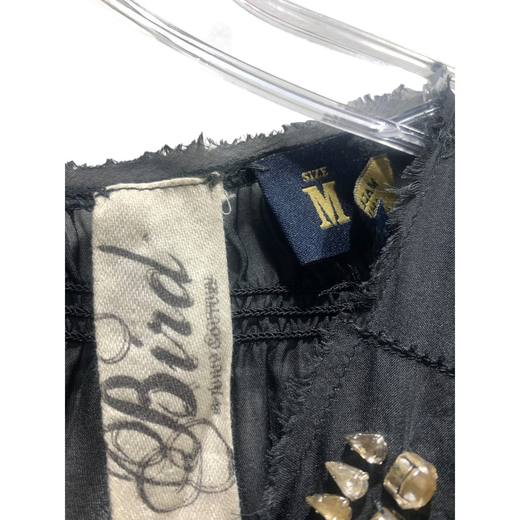 Bird by Juicy Couture Black Silk Embellished V-Neck Sleeveless Blouse Size M