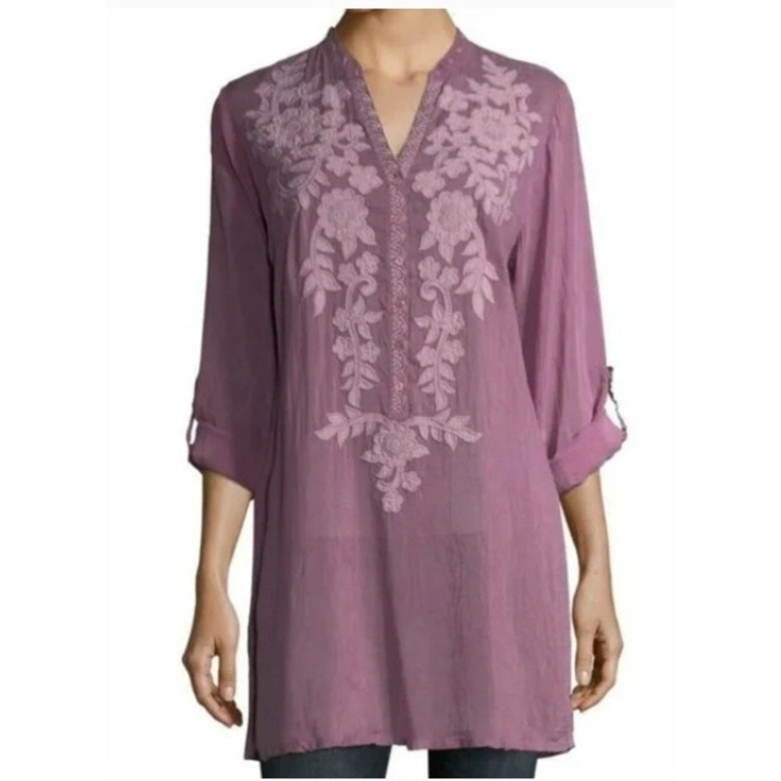 Johnny Was Embroidered Tunic Top S Small Floral Bohemian Blouse Pullover