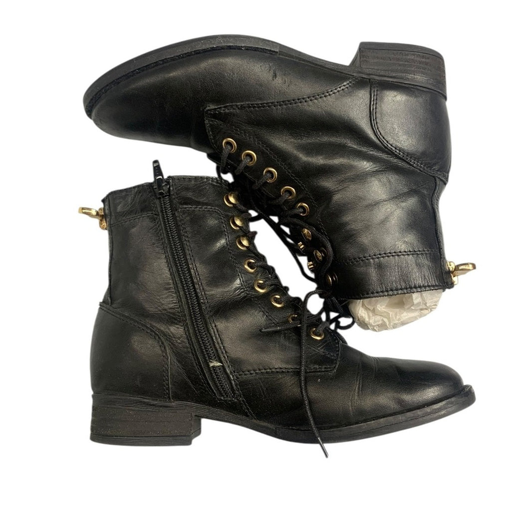 ALDO FELALIA Black Leather Lace Up Side Zip Combat Boots Women US 6.5