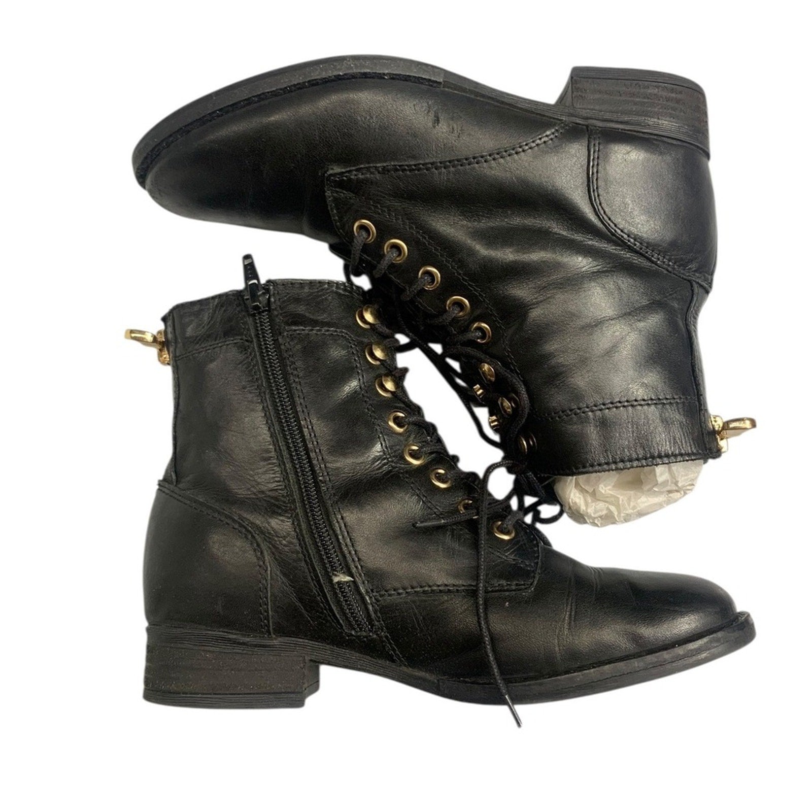 ALDO FELALIA Black Leather Lace Up Side Zip Combat Boots Women US 6.5