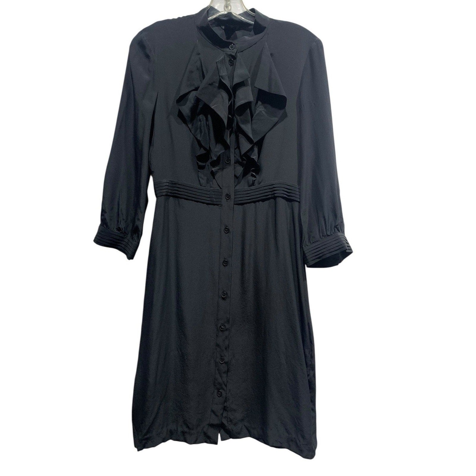 Club Monaco Womens Black 100% Silk Ruffle Front Mock Neck Dress Size 4 00200653