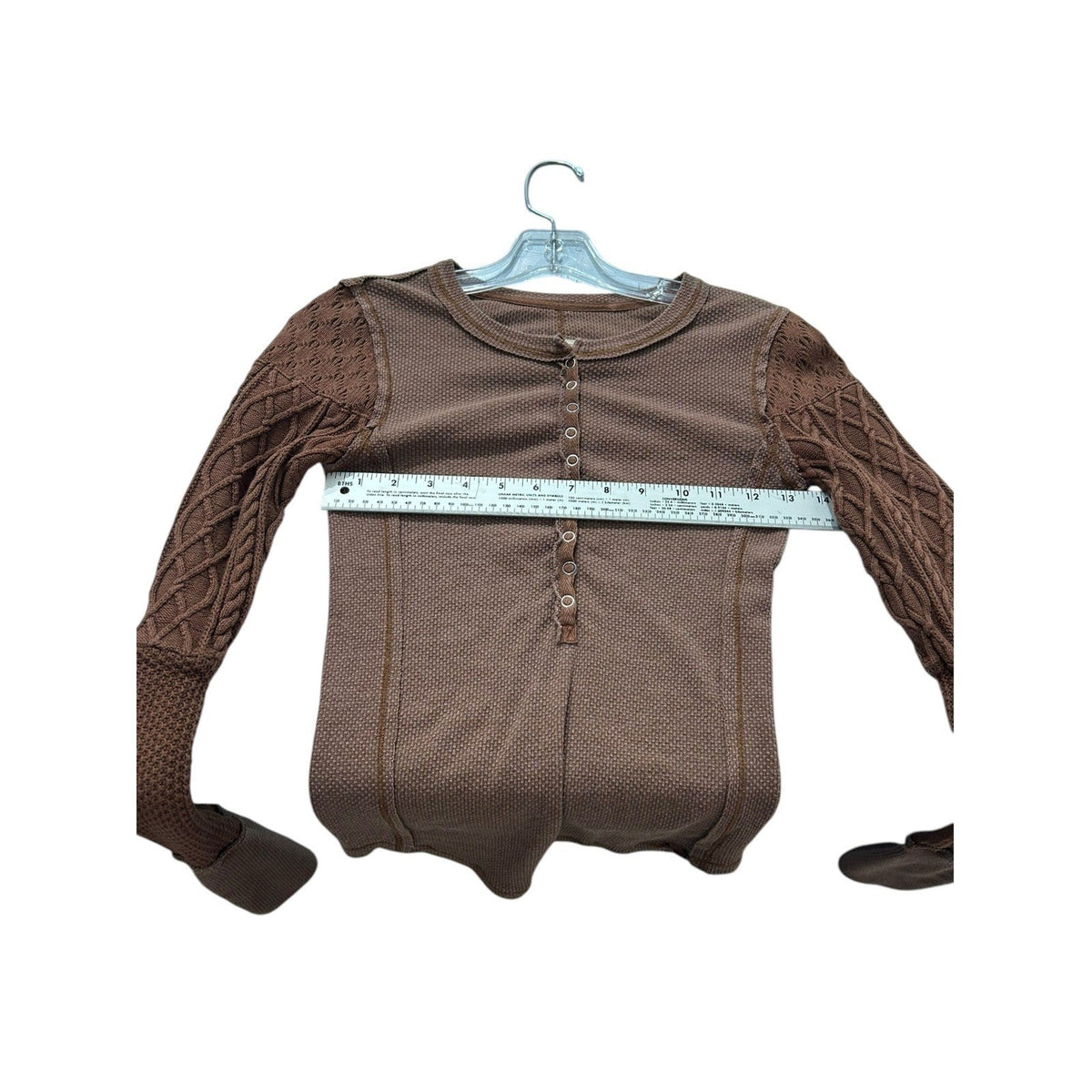 Free People We The Free Twisted Cable Cuff Thermal Henley Top Caramel Cafe XS