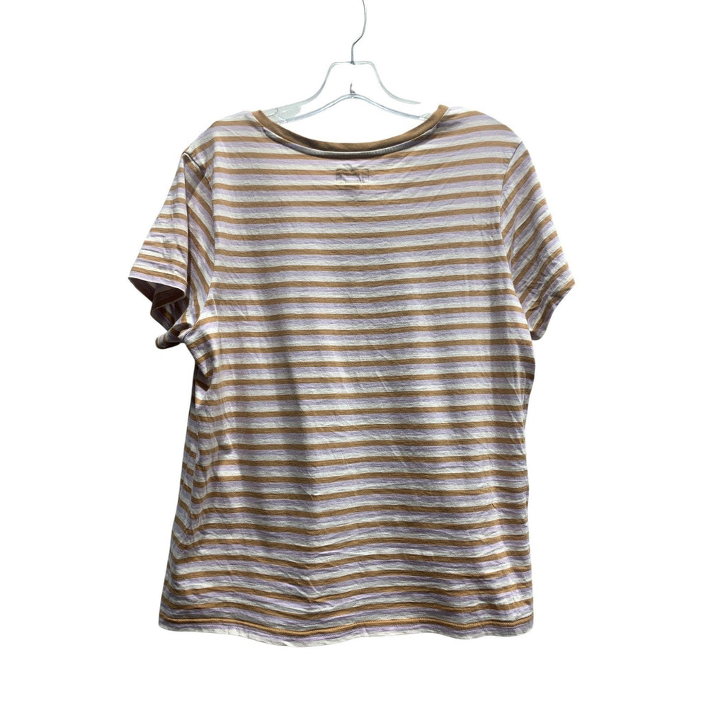 Pact Organic Cotton V-Neck Striped T-Shirt Tan Lavender White Large