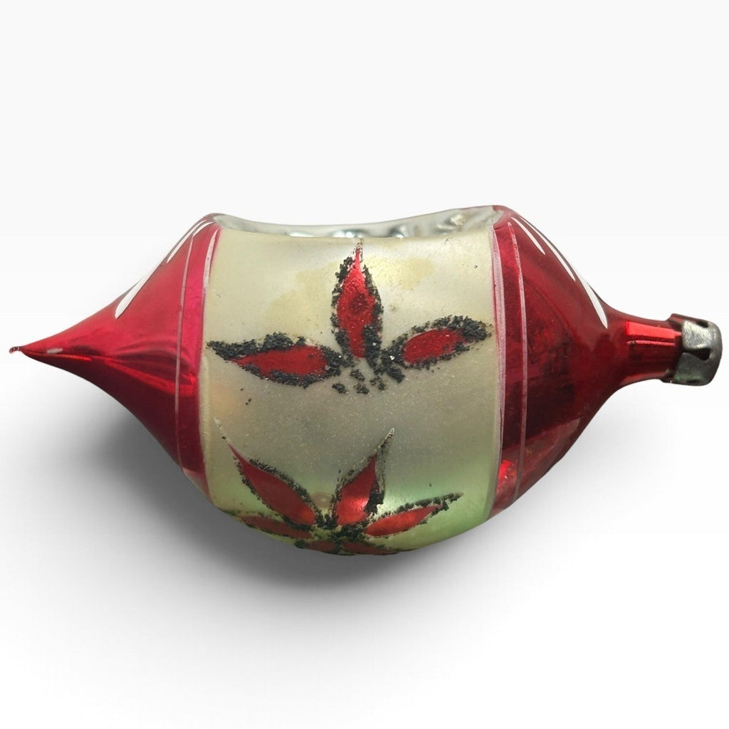 Vintage Poland Teardrop Indented Reflector Glass Christmas Ornament Red 3.25in