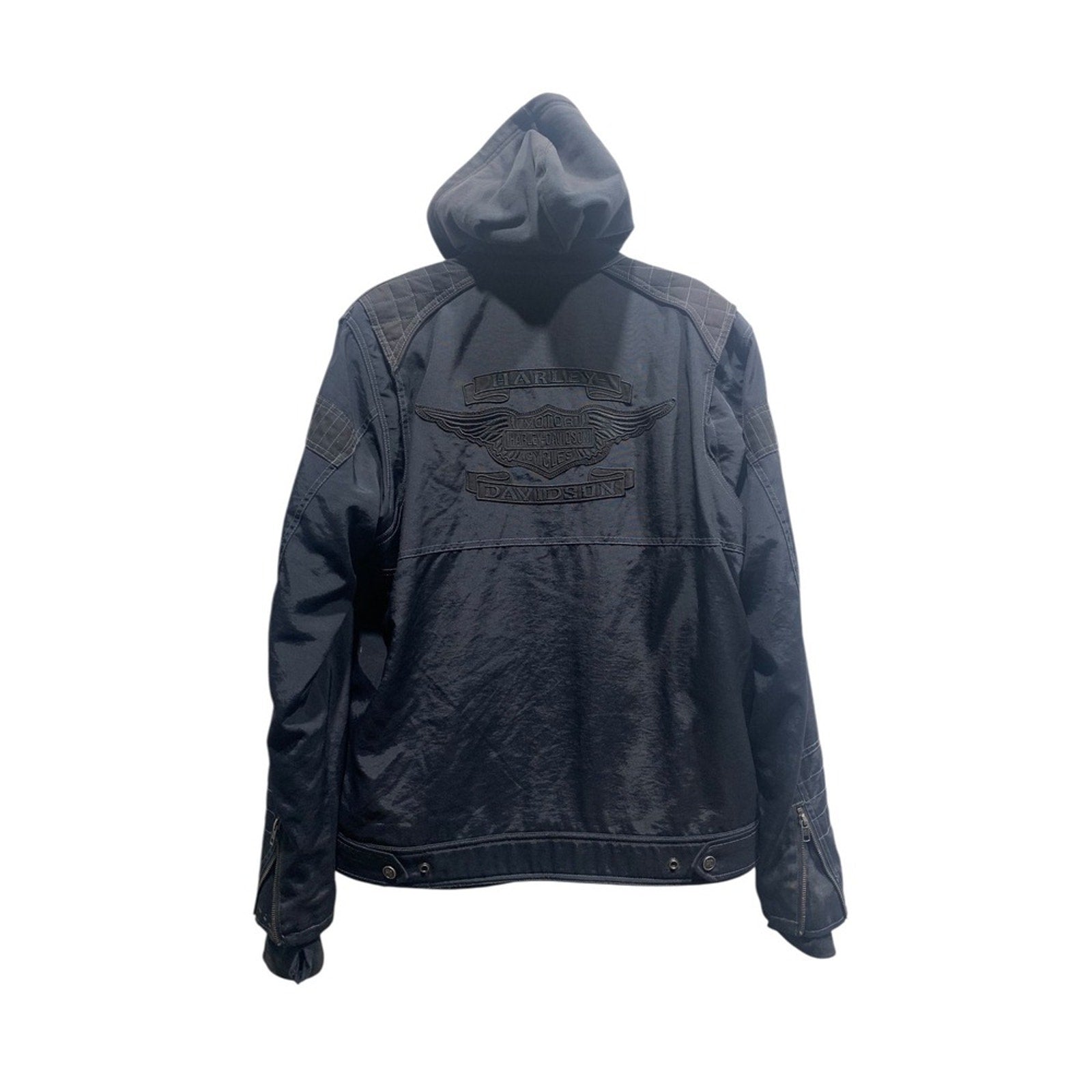 Harley Davidson Mens Tall L Black Hooded Motorcycle Jacket Full Zip Emblem
