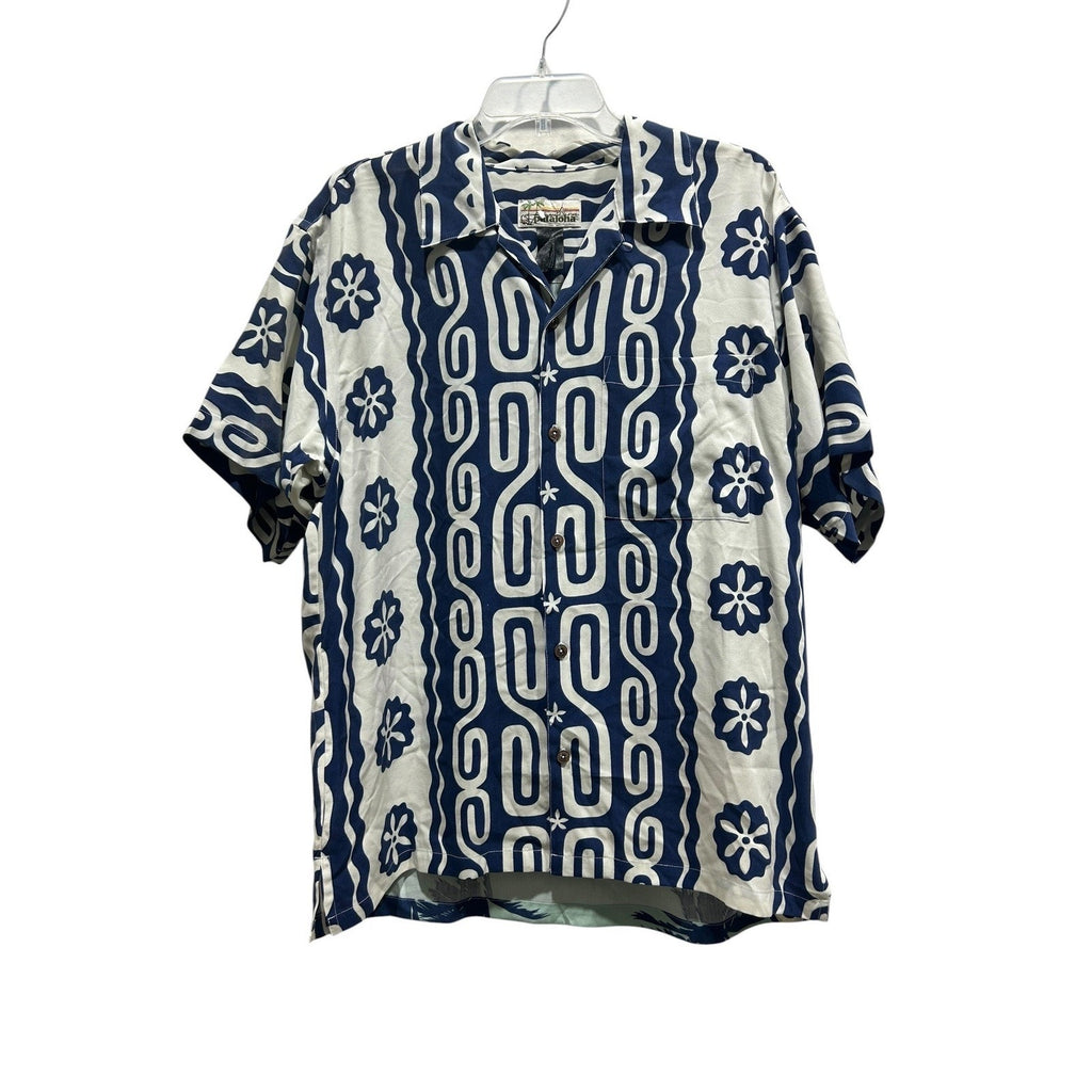 Patagonia Pataloha Mens Seas Medium Blue White Floral Graphic Hawaiian Shirt
