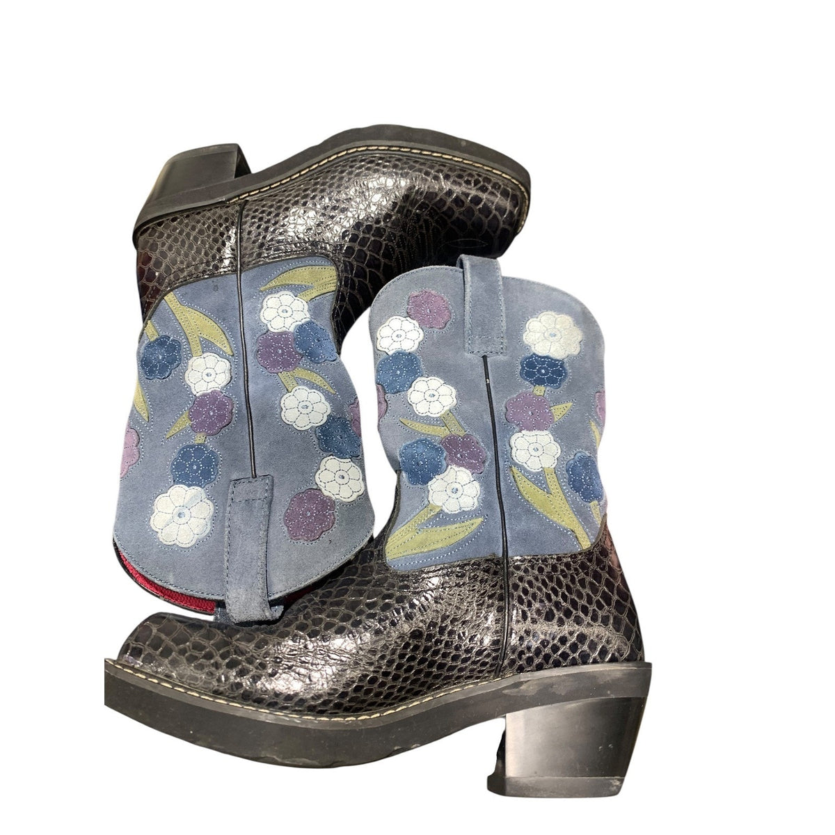 Ariat "Doll Baby" Floral Patchwork Cowboy Boots Snake Western blue Black size 7B