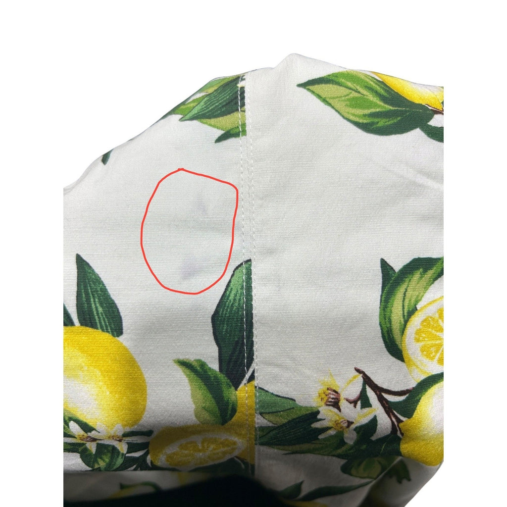 Avec Les Filles Lemon Print Midi Dress White Yellow Cotton Blend Size 6