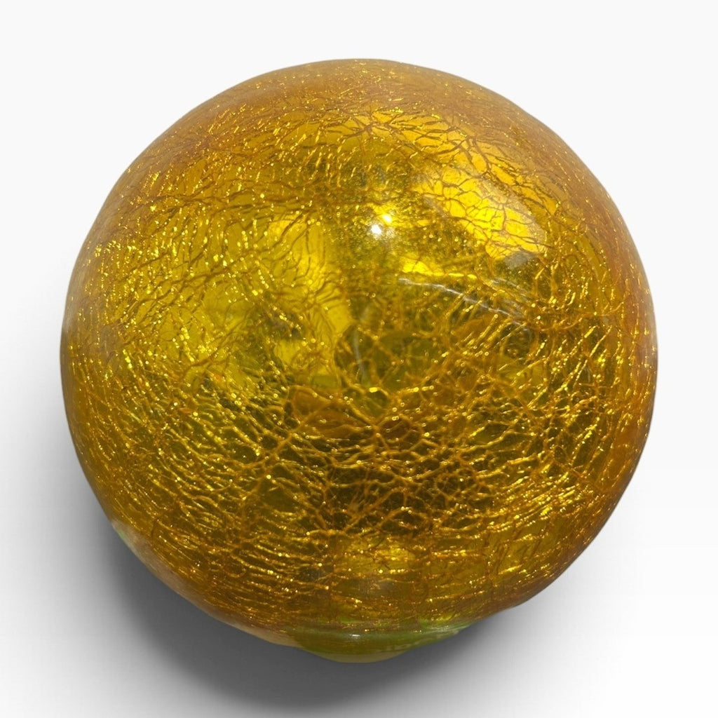 Vintage Heavy Gold Crackle Glass Ball Christmas Ornament 3.5 Inch Beautiful Cute