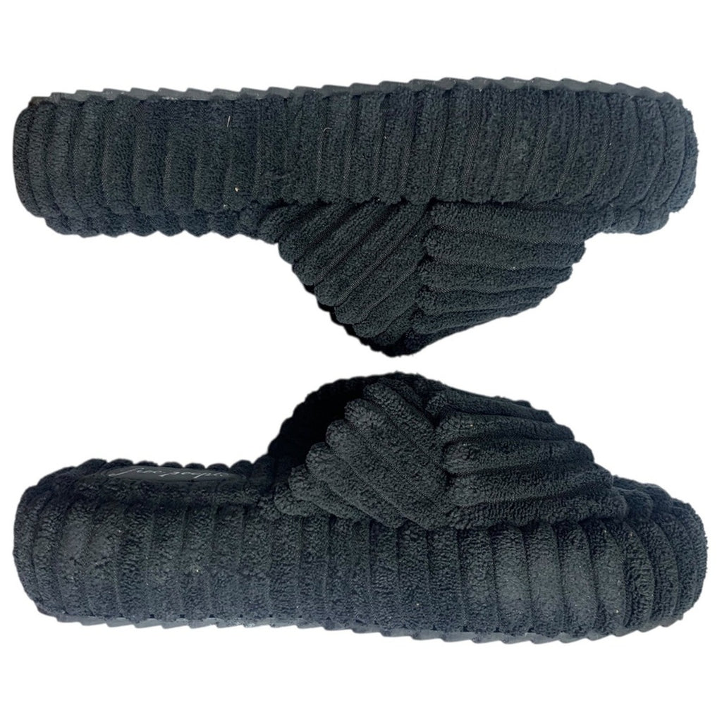 FREE PEOPLE Two Days In Ibiza Terry Slides / Black Corduroy cozy Comfort Size 6