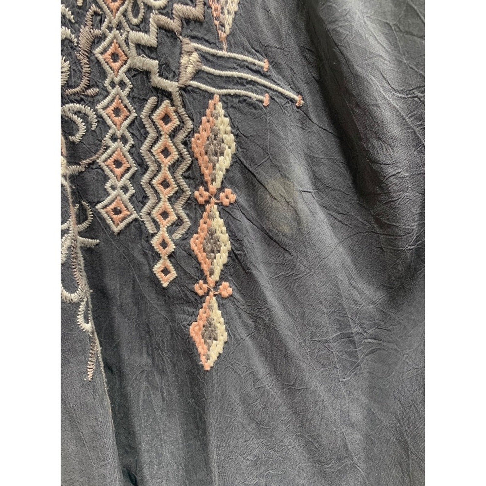 Johnny Was Embroidered Tunic Top Small S Black Cupra Rayon Bohemian Blouse