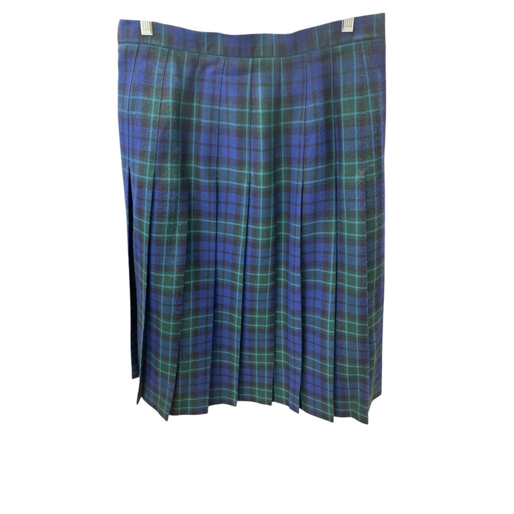 Edinburgh Made in Scotland Plaid Pleated Skirt Blue Green Womens