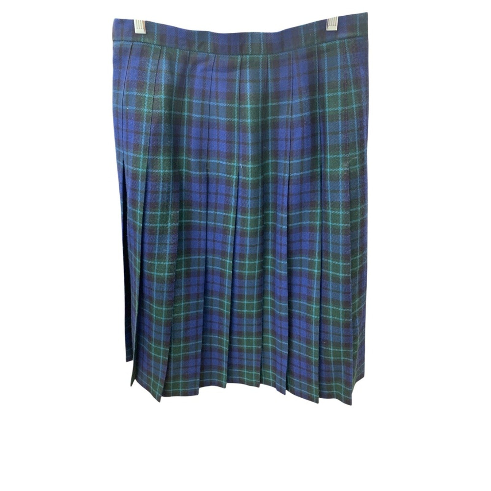 Edinburgh Made in Scotland Plaid Pleated Skirt Blue Green Womens