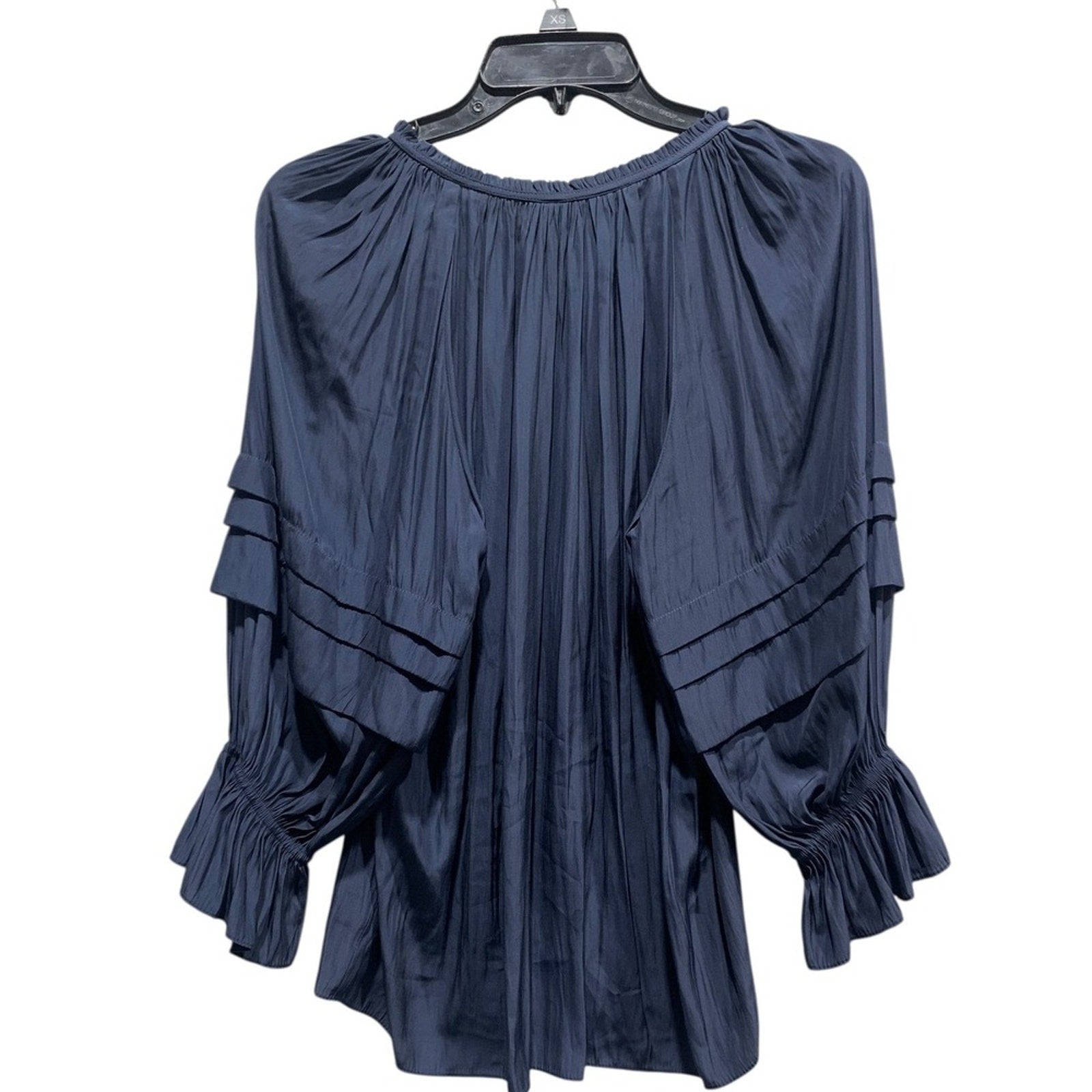 Ramy Brook Navy Blue Randi Puff Sleeve Top Tiered Sleeve V Neck Top size medium
