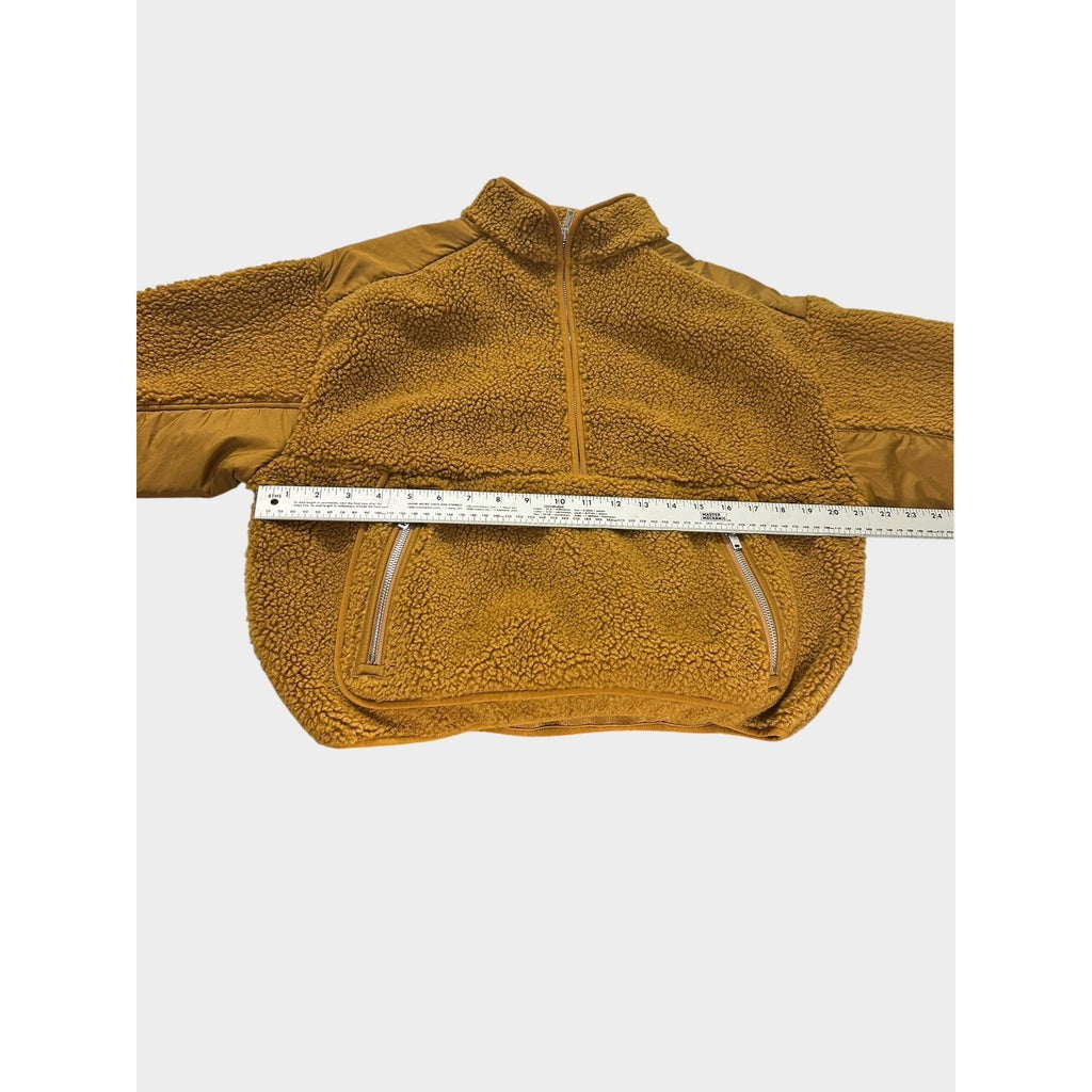 Madewell Womens Small Faux Shearling Half Zip Pullover Sweater Brown Contrast