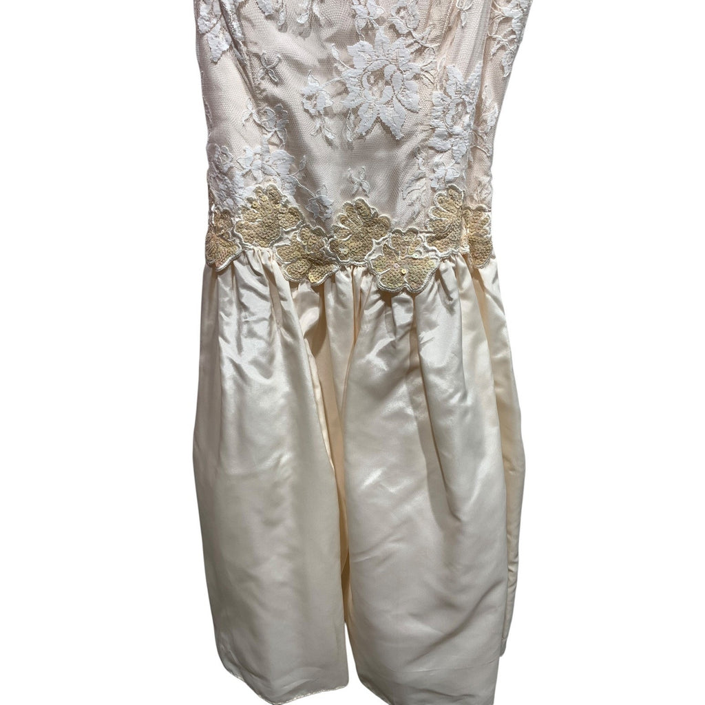 Vintage Scott McClintock Champagne Embroidered Satin Bow Back Party Dress Size 8