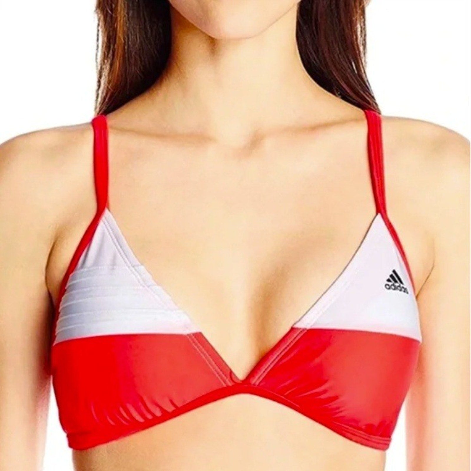Adidas Women Solar Red White Cross Back Bikini Top Swim 1ABF013 Size 12 NEW