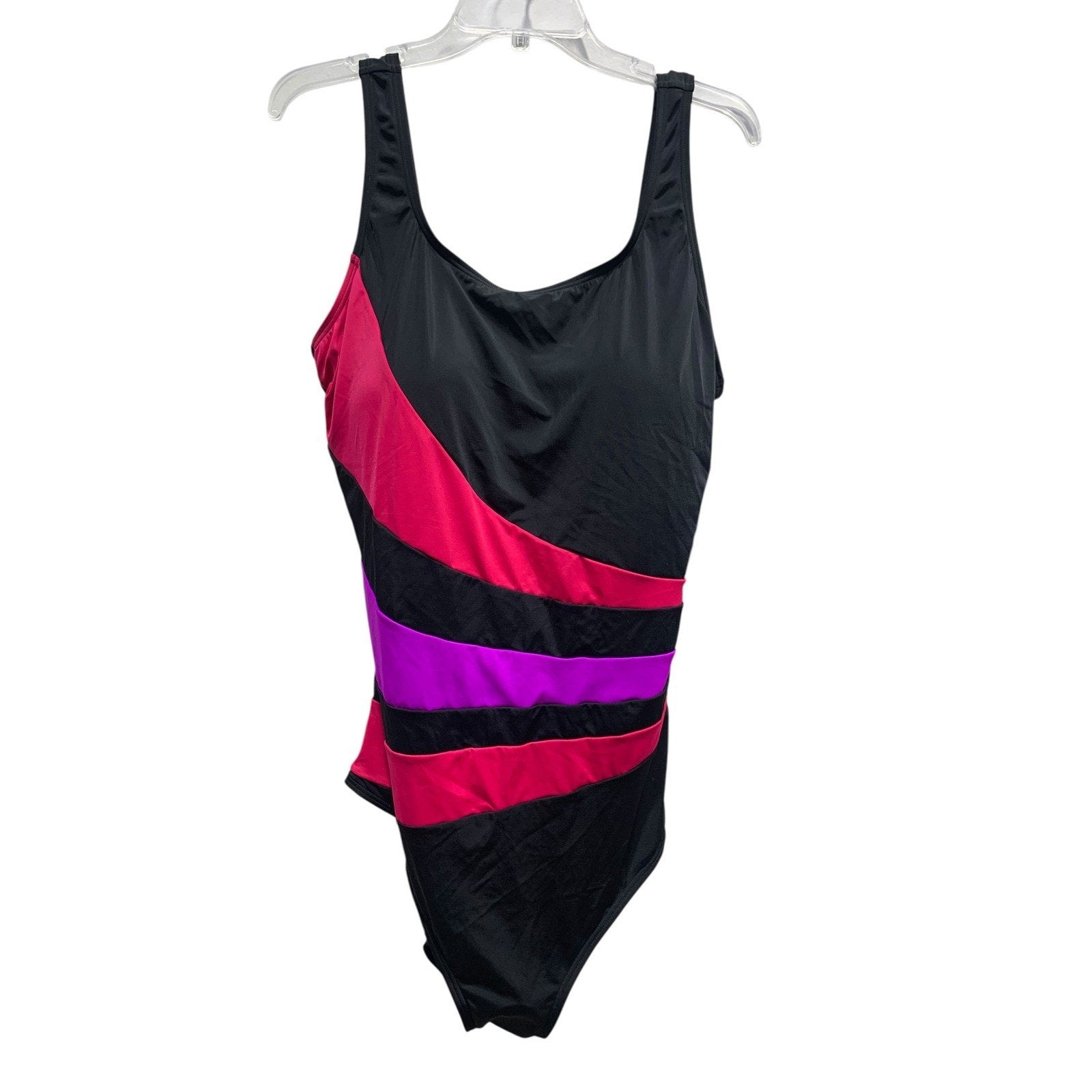 Aquabelle Swimsuits For All Black Pink Purple Colorblock One Piece Swimsuit 24W