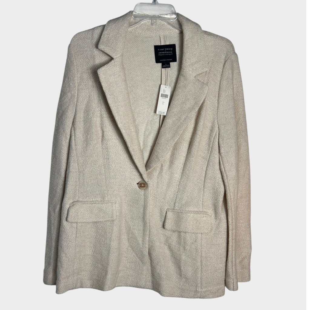 Sanctuary x Anthropologie Cream Textured Single Button Blazer Jacket Size L