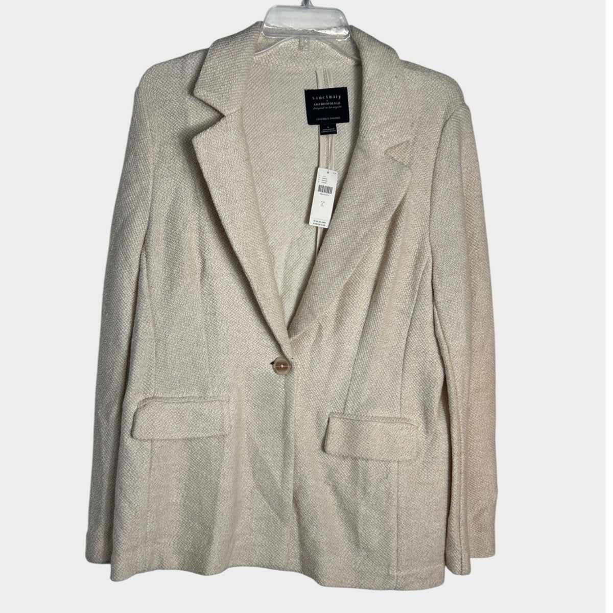 Sanctuary x Anthropologie Cream Textured Single Button Blazer Jacket Size L