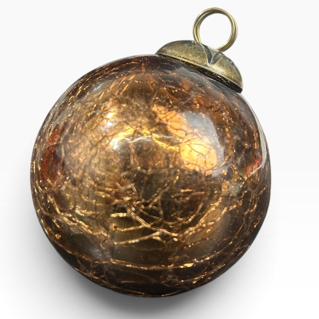 Vintage Amber Crackle Kugel Style Christmas Ornament 3 inch Star Cap 6.2oz