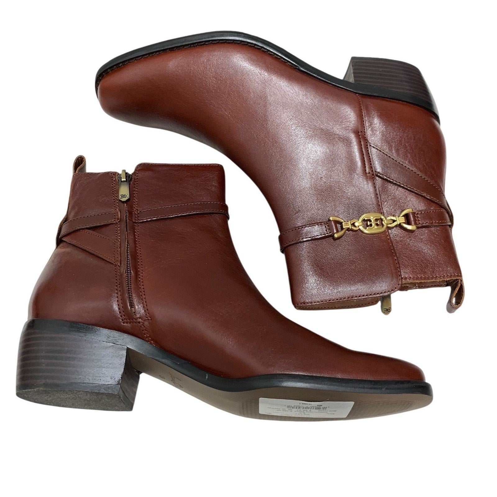 Sam Edelman Brawley Deep Pecan Brown Leather Square Toe Ankle Boots Womens 8.5M