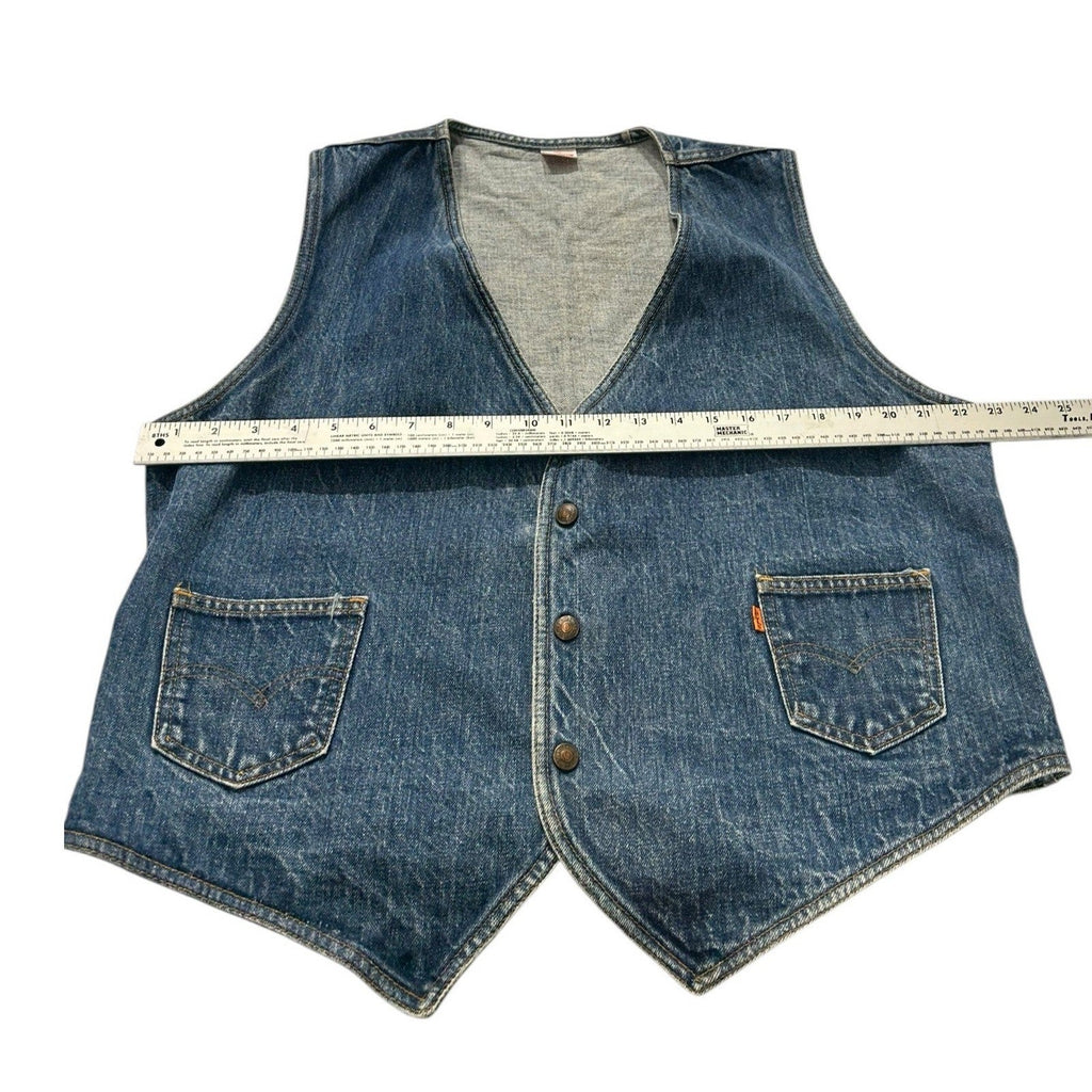 Vintage Levis Orange Tab Denim Vest Mens XL Blue Button Front V-Neck 70s 80s