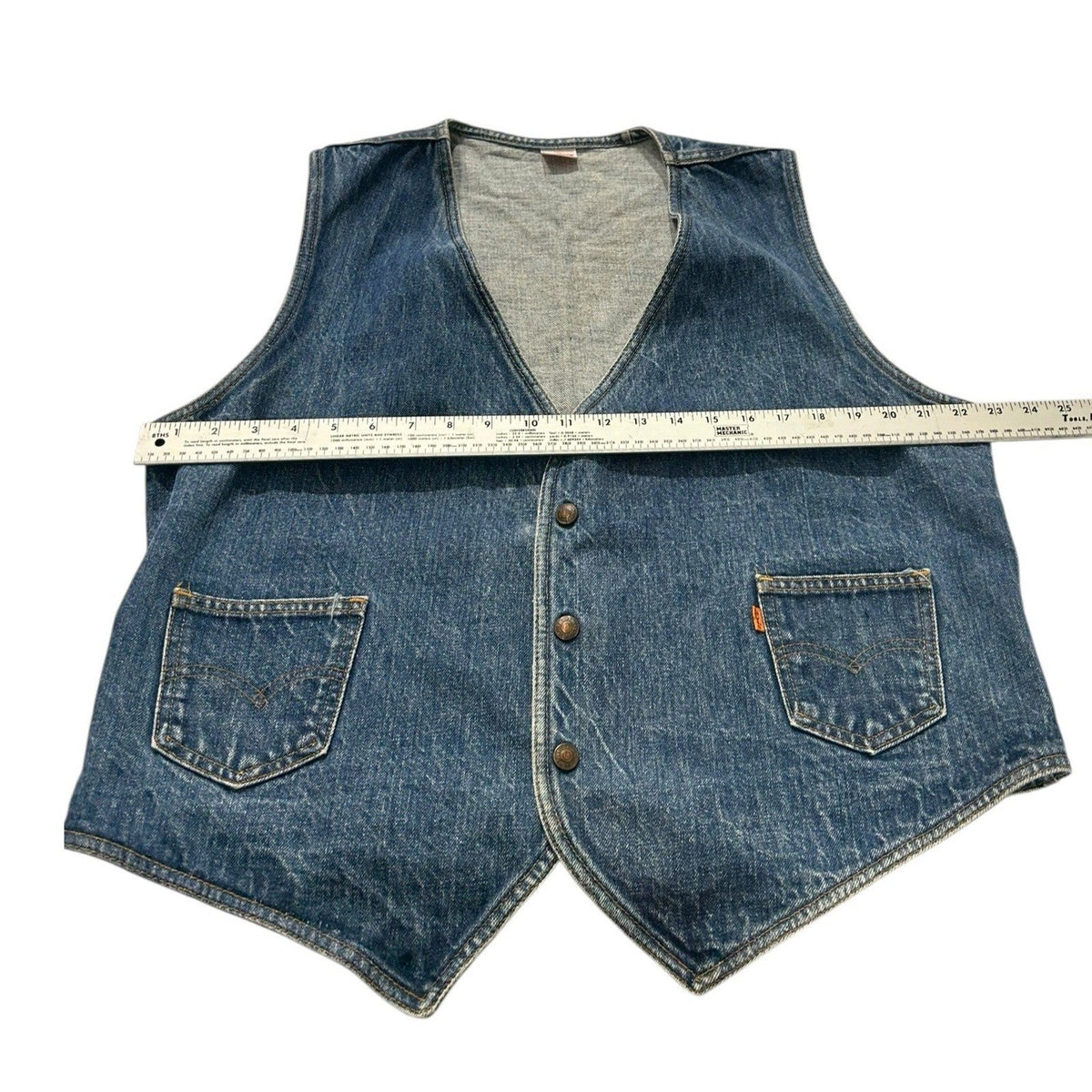 Vintage Levis Orange Tab Denim Vest Mens XL Blue Button Front V-Neck 70s 80s