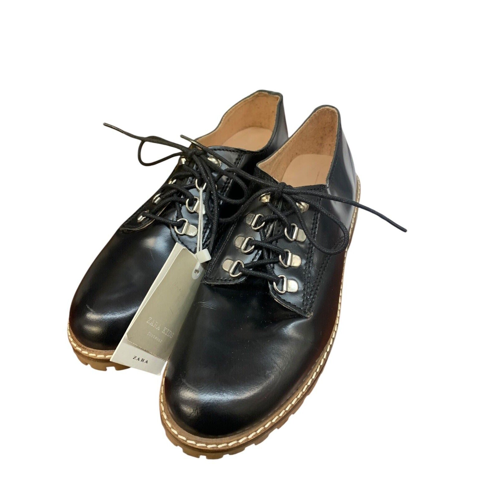 Zara Girls Lace Up Black Low Ankle Oxford Shoe new with tags SZ 36 4 us