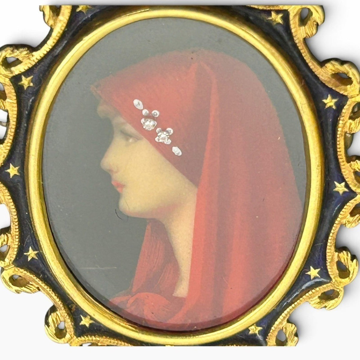 18k Yellow Gold Saint Fabiola Portrait Profile Brooch Pendant Italy 10g Wearable