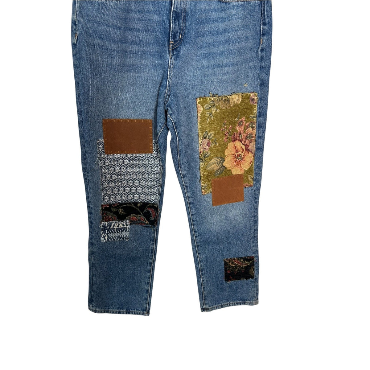 Free People We The Free Poppy Patch Straight Leg Jeans Size 30 Boho Floral Blue