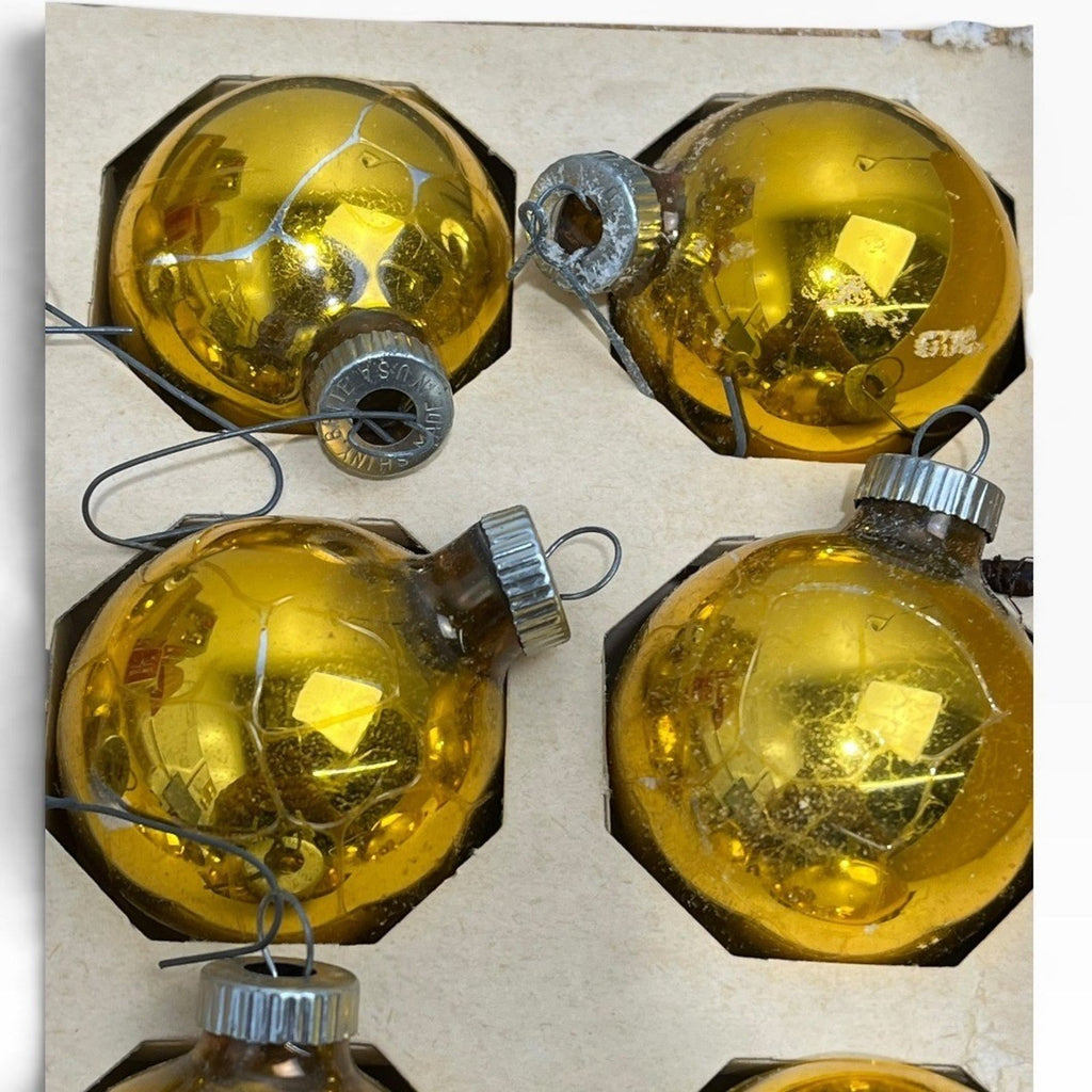 Vintage Shiny Brite Gold Glass Christmas Ornaments Set of 12 Small Round MCM USA