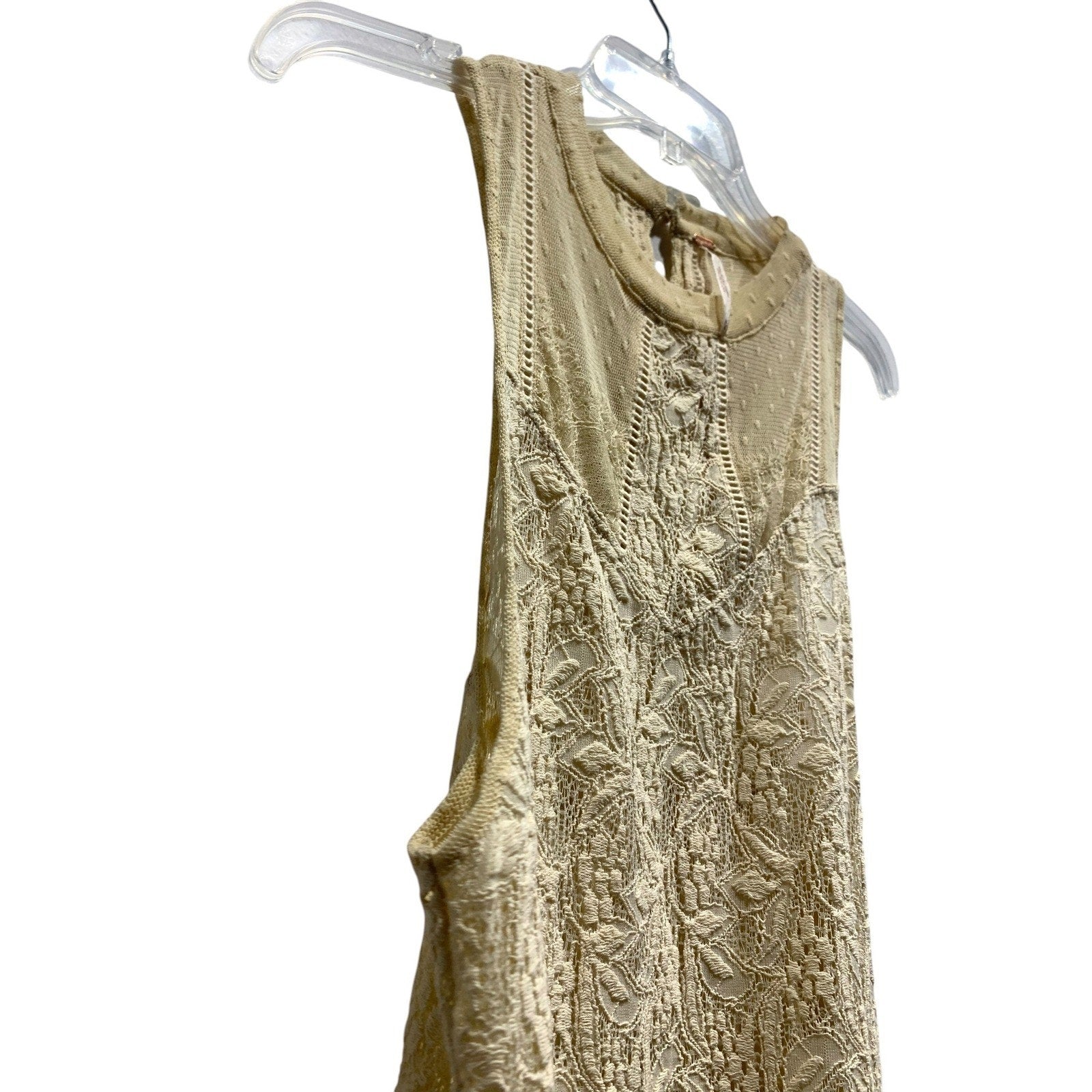Free People Modern Lace Mesh Maisie Tunic Tan Embroidered Swiss Dot Medium Boho
