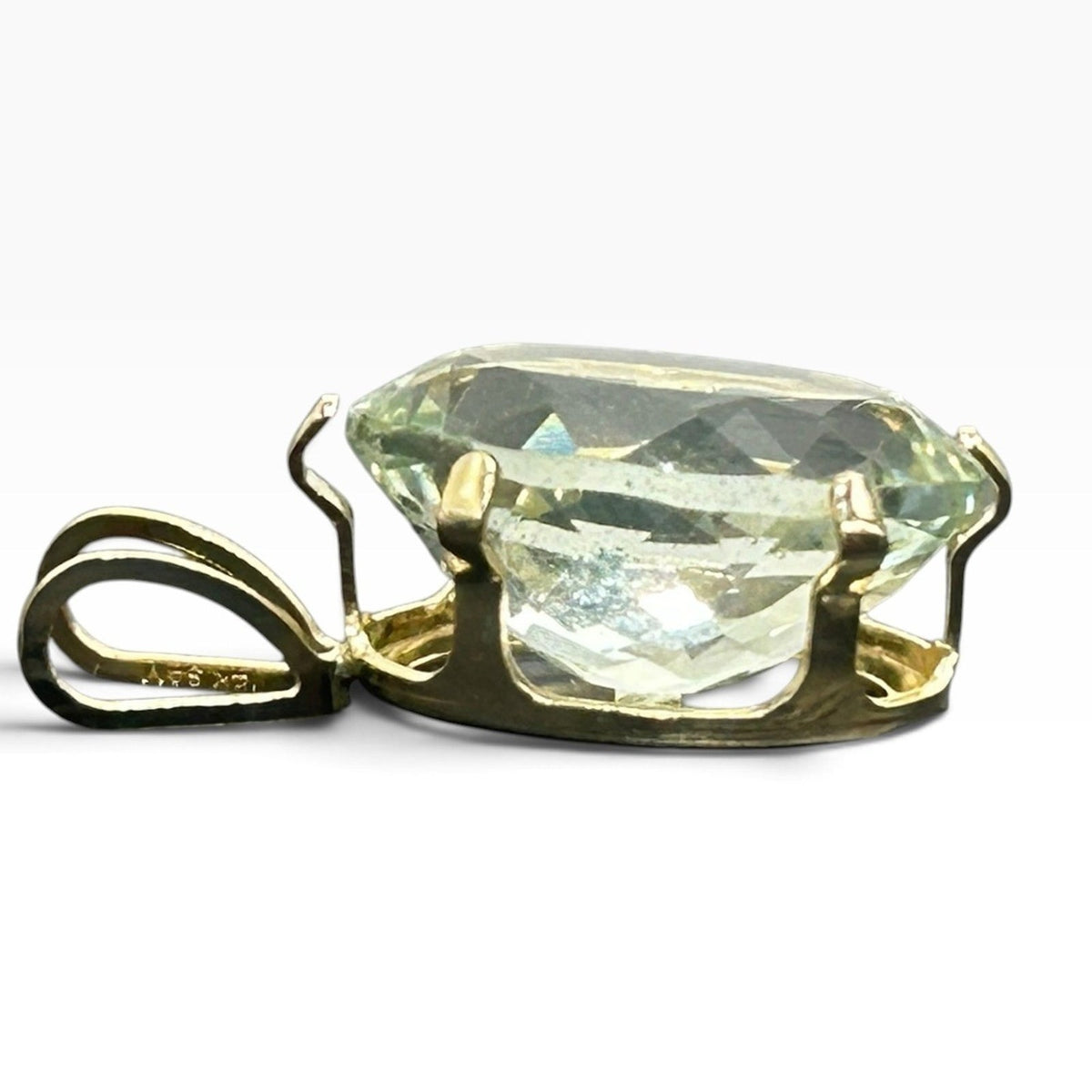14k Yellow Gold Oval Prasiolite Green Amethyst Pendant 1g