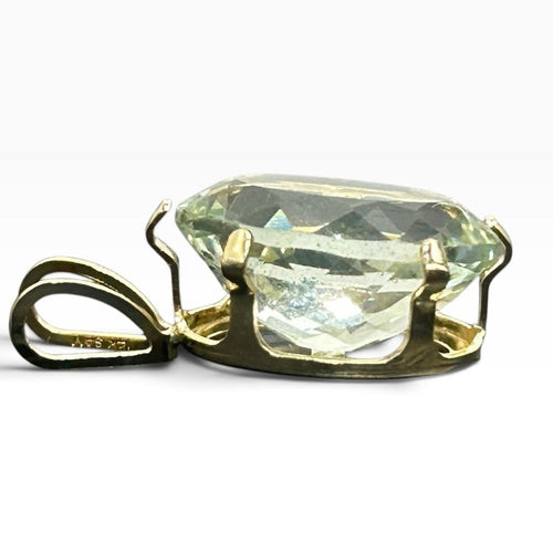 14k Yellow Gold Oval Prasiolite Green Amethyst Pendant 1g