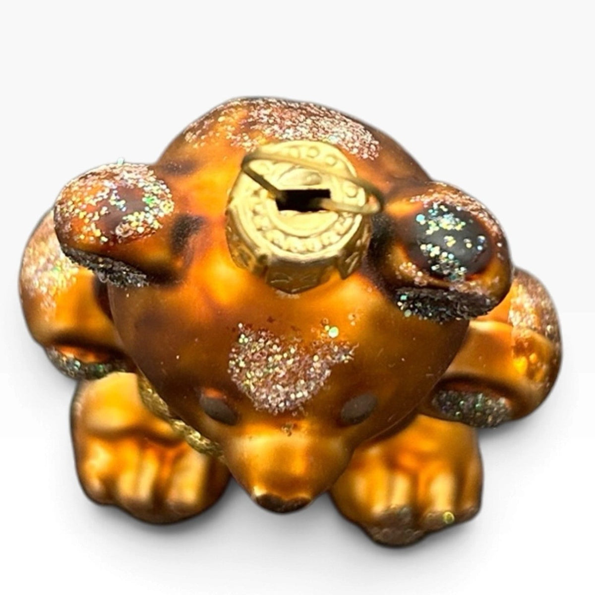 Small Amber Blown Glass Teddy Bear Christmas Ornament with Glitter Accents 2in