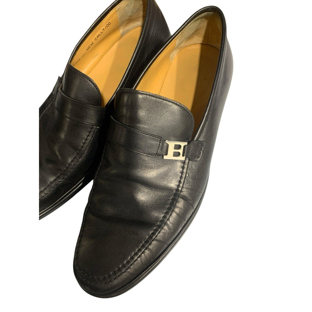 Bally Black Nevio Leather B Logo Buckle Dress Shoes Loafers Size US 10.5D