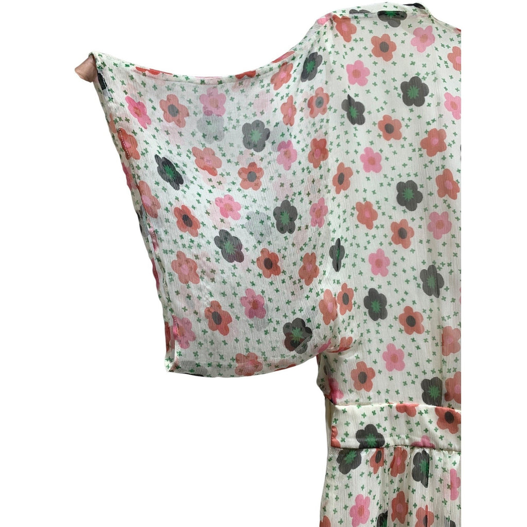 Paul & Joe Floral Midi Dress Ivory Pink Green 42 Sheer Size Large