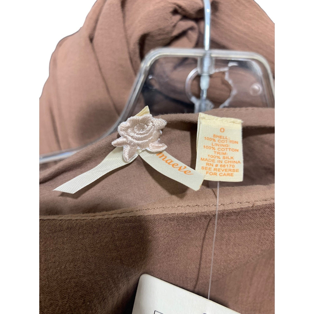 Maeve Anthropologie Brown Tiered Cotton Maxi Dress Silk Tie Back Size 0 NWT