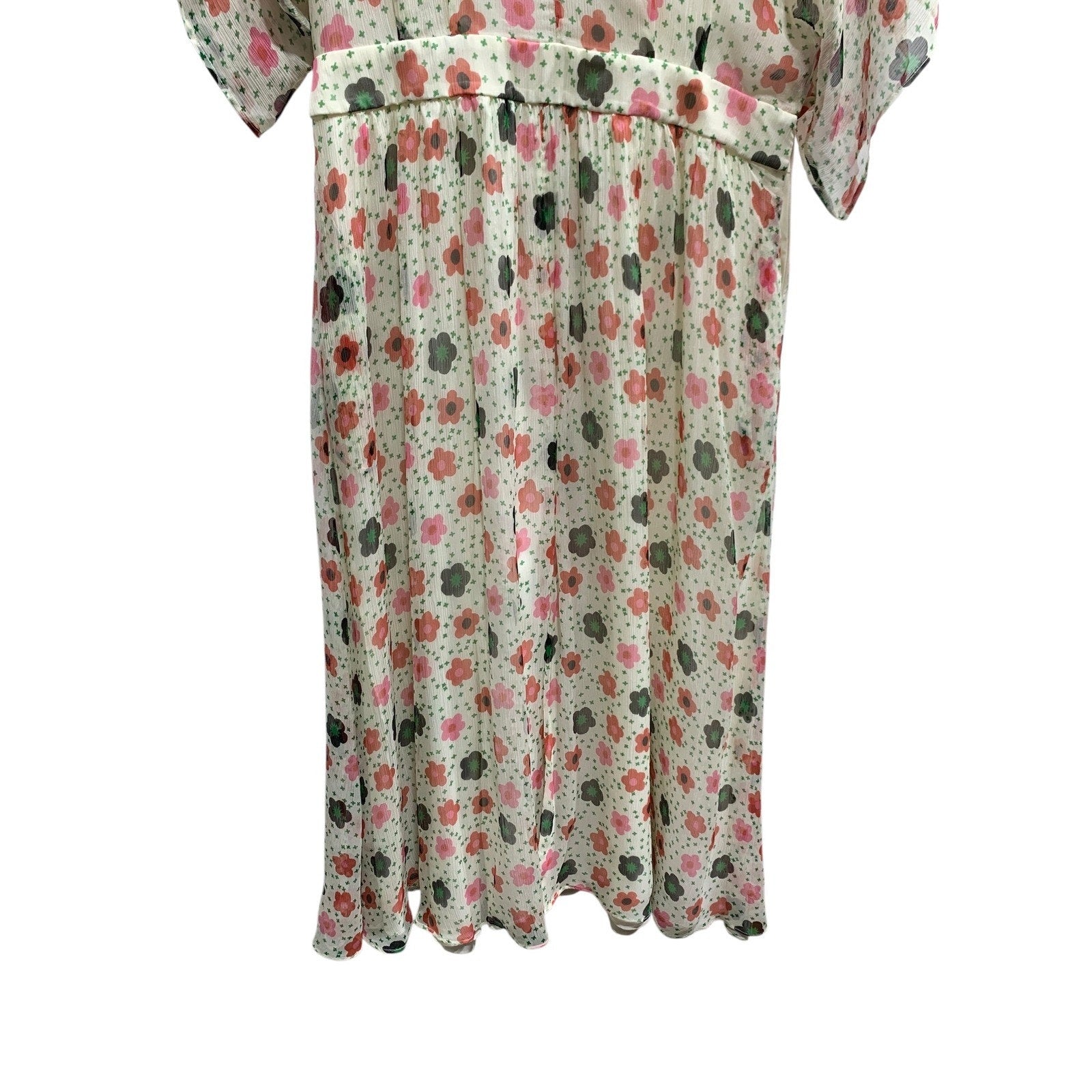 Paul & Joe Floral Midi Dress Ivory Pink Green 42 Sheer Size Large