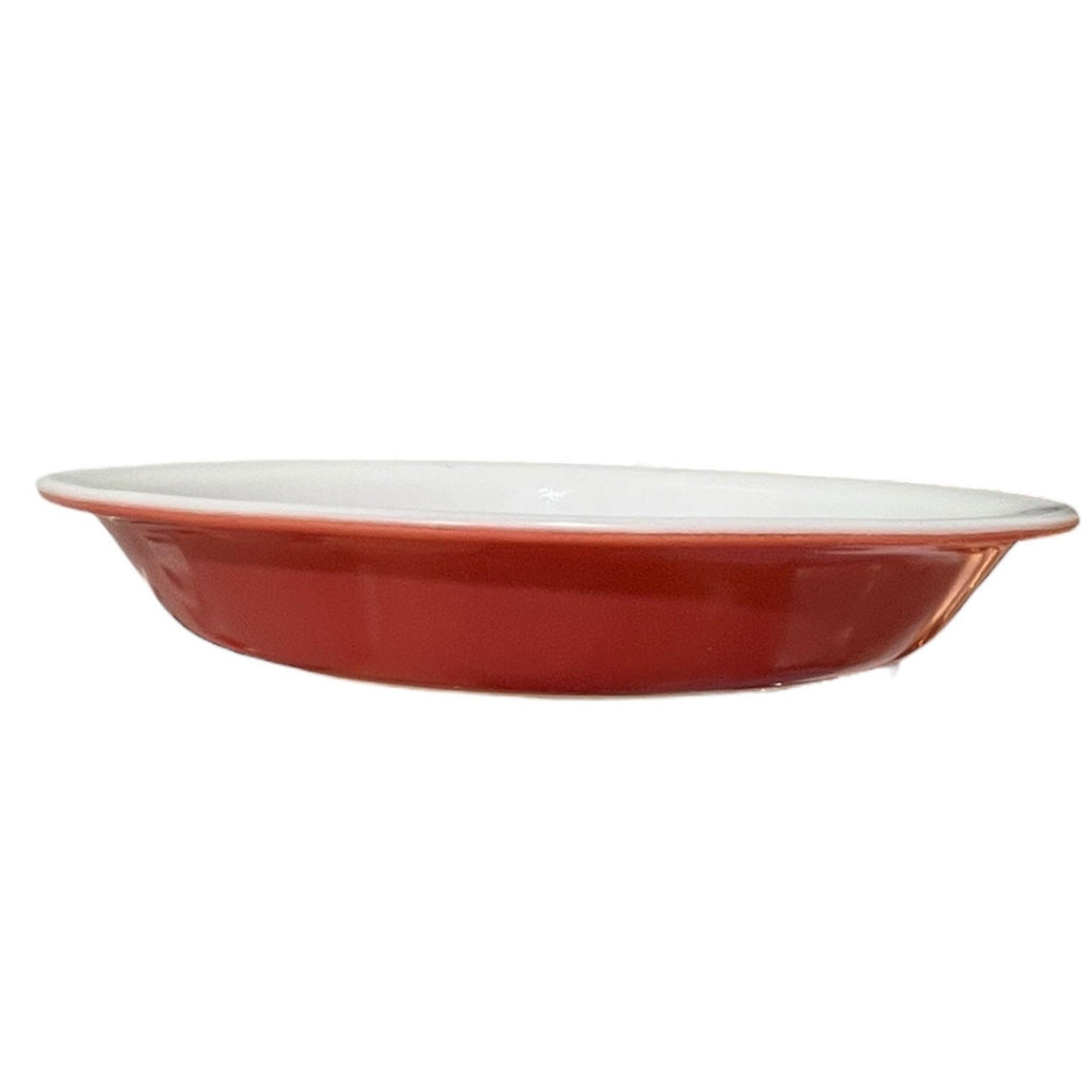 Vintage Pyrex 909 Red White Milk Glass 9 Inch Round Pie Plate Baking Dish USA
