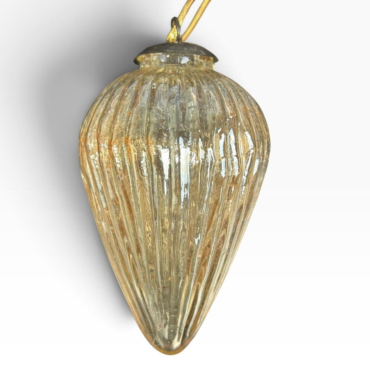 Set of 4 Vintage Kugel Style Ribbed Mercury Glass Teardrop Christmas Ornaments