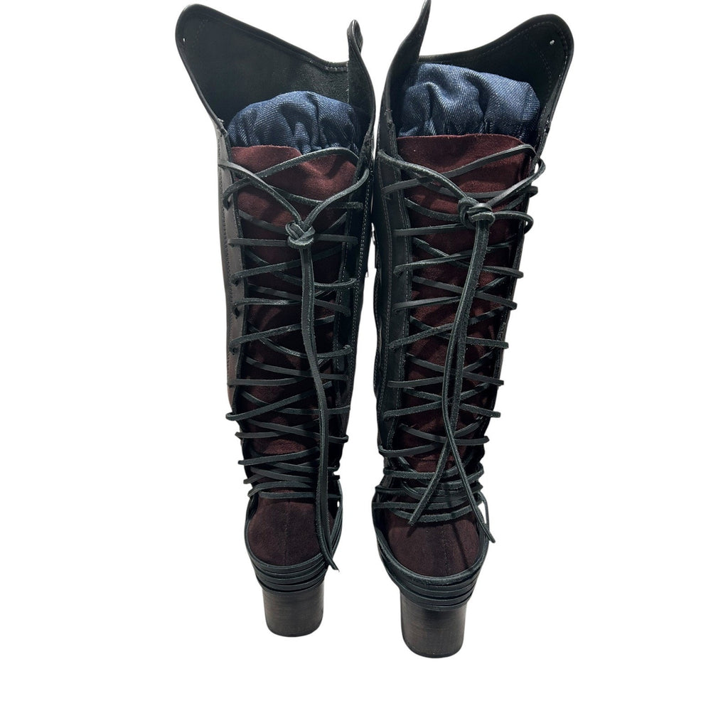 Freebird by Steven Coal Black Leather Over The Knee Lace Up Boots Womens 9