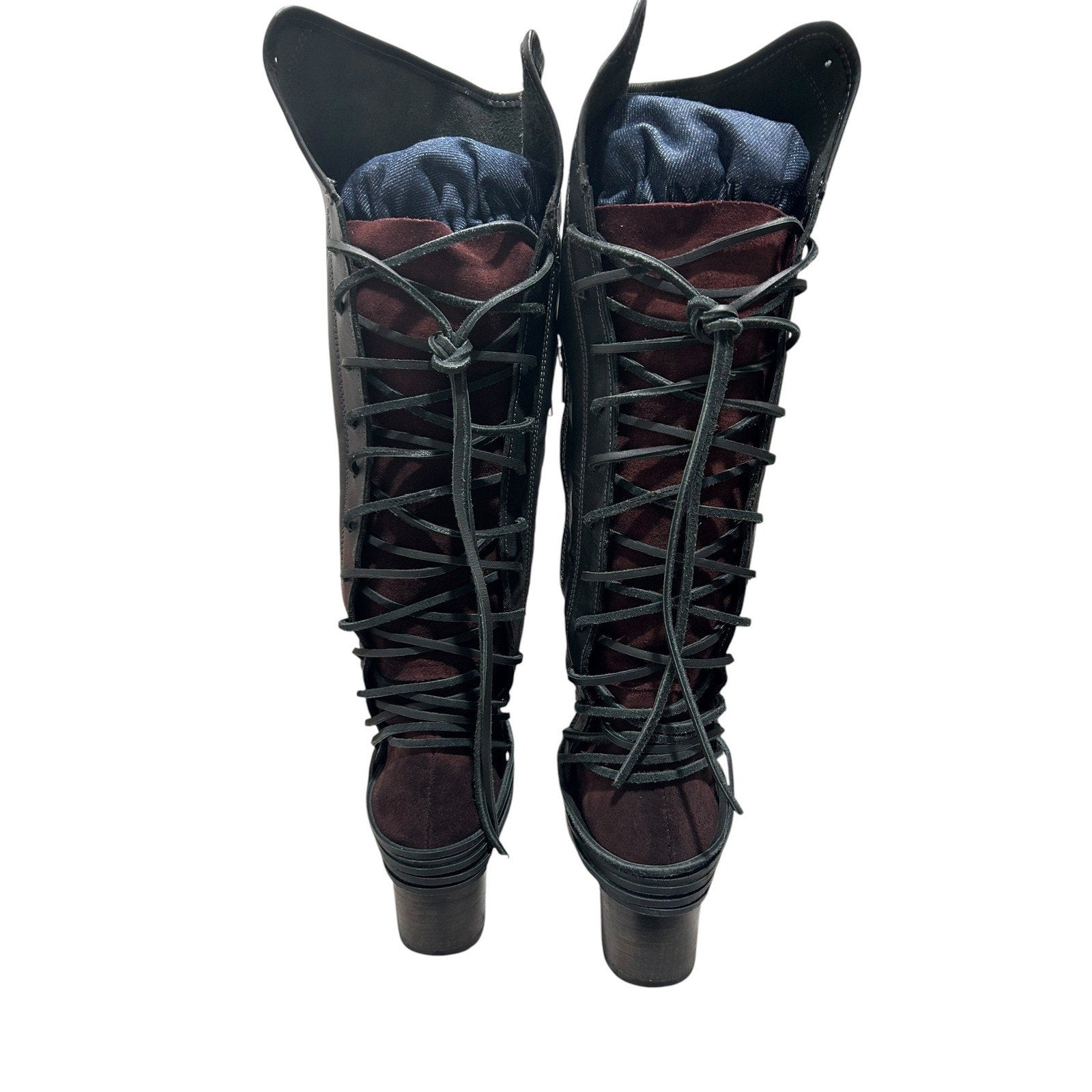 Freebird by Steven Coal Black Leather Over The Knee Lace Up Boots Womens 9